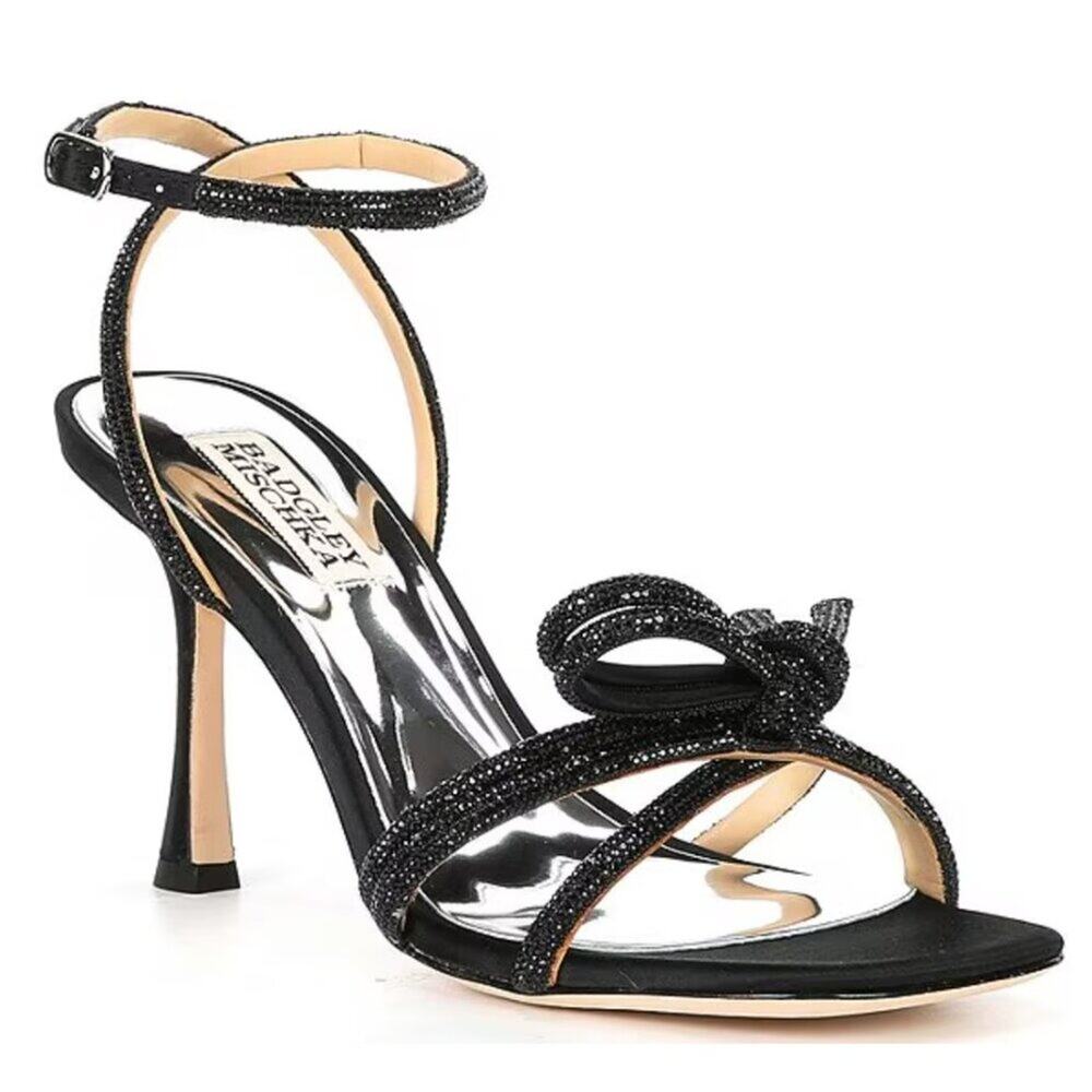 Badgley Mischka Effie Satin Rhinestone Diamante Bow Knot Dress Sandals
